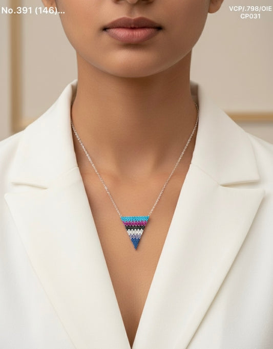 Rainbow thread silver chain pendant