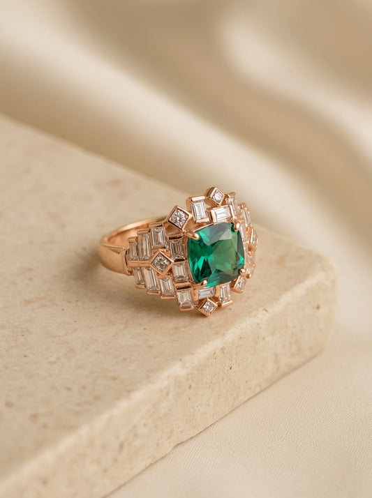 Emerald glowstone silver ring for women
