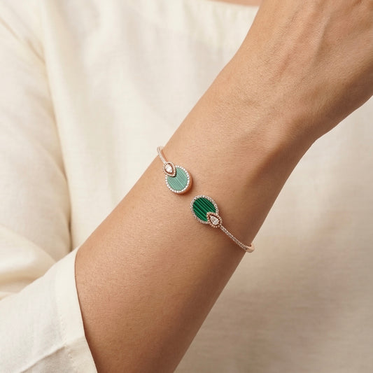 Green radiance silver kada for women
