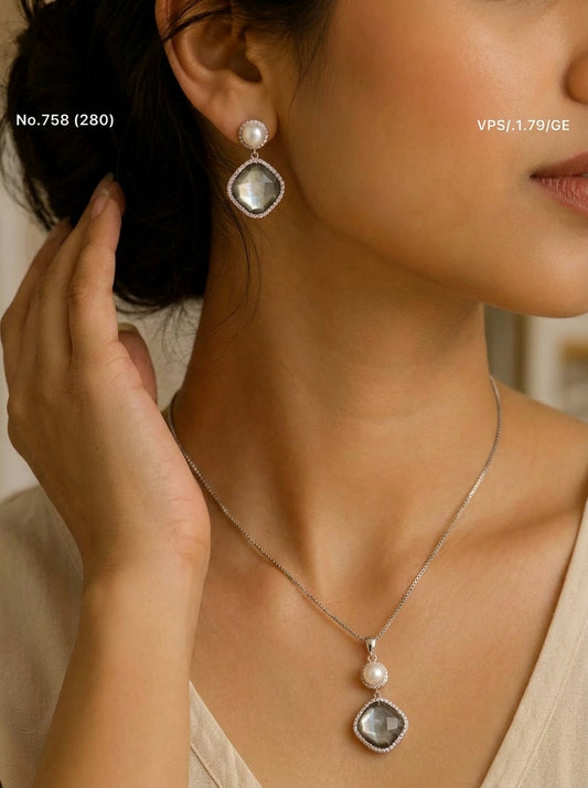Moon pearl silver pendant set for women
