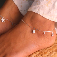 BloomLuxe Silver Payal for Women