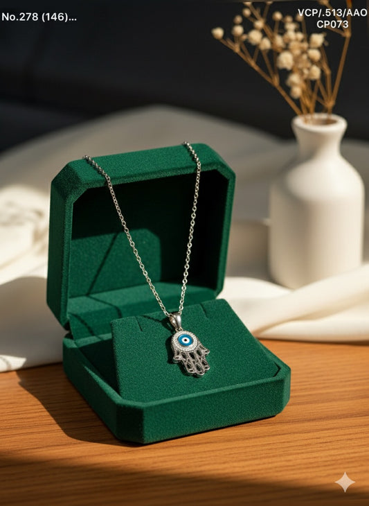 Evil eye sparkle silver chain pendant