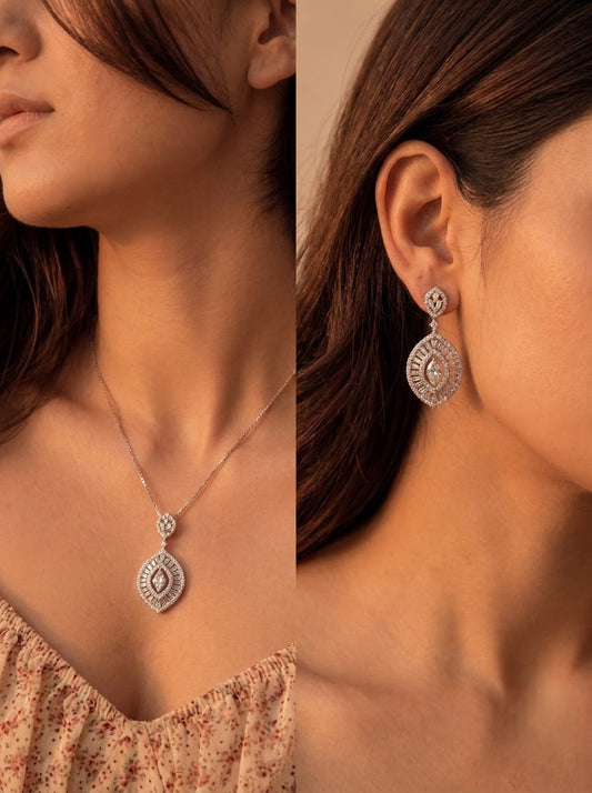 Celestial drop shine silver pendant set