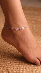Snow Bloom White Flower Silver Anklet