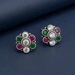 Mosaic flower silver stud