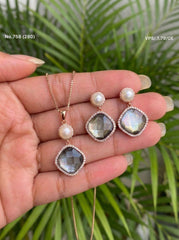Moon pearl silver pendant set for women