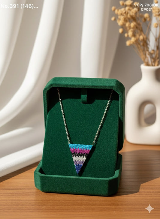 Rainbow thread silver chain pendant