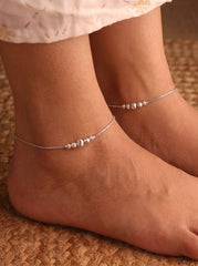 Silver Textured Cluster Bead Anklet