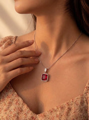 Red aura silver pendant set for women