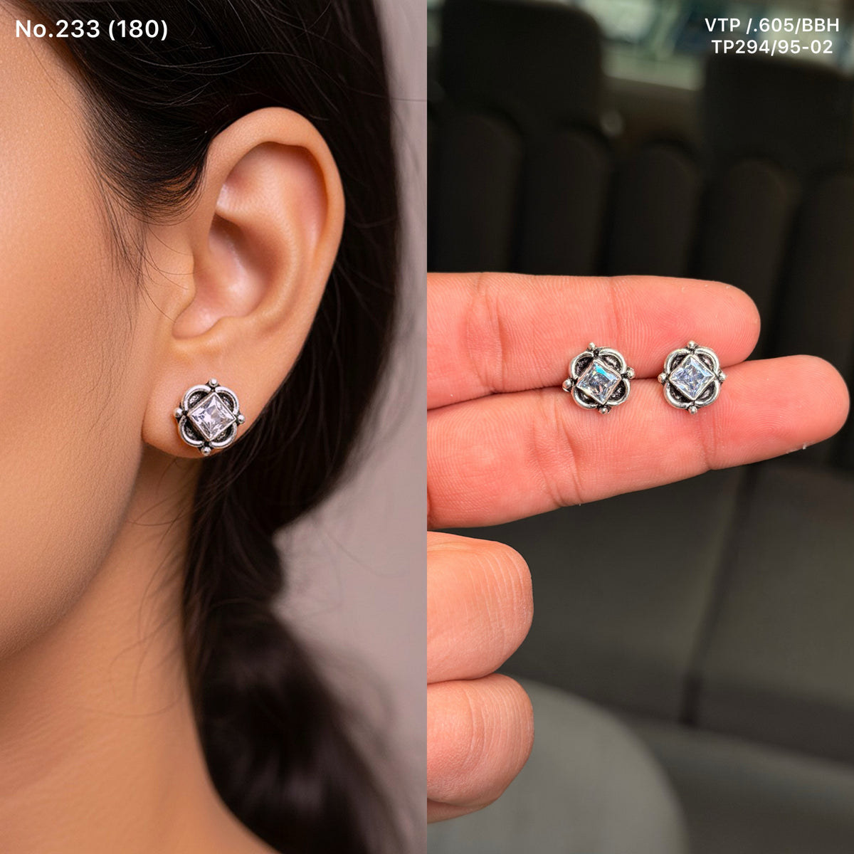 Quad oxidised silver stud