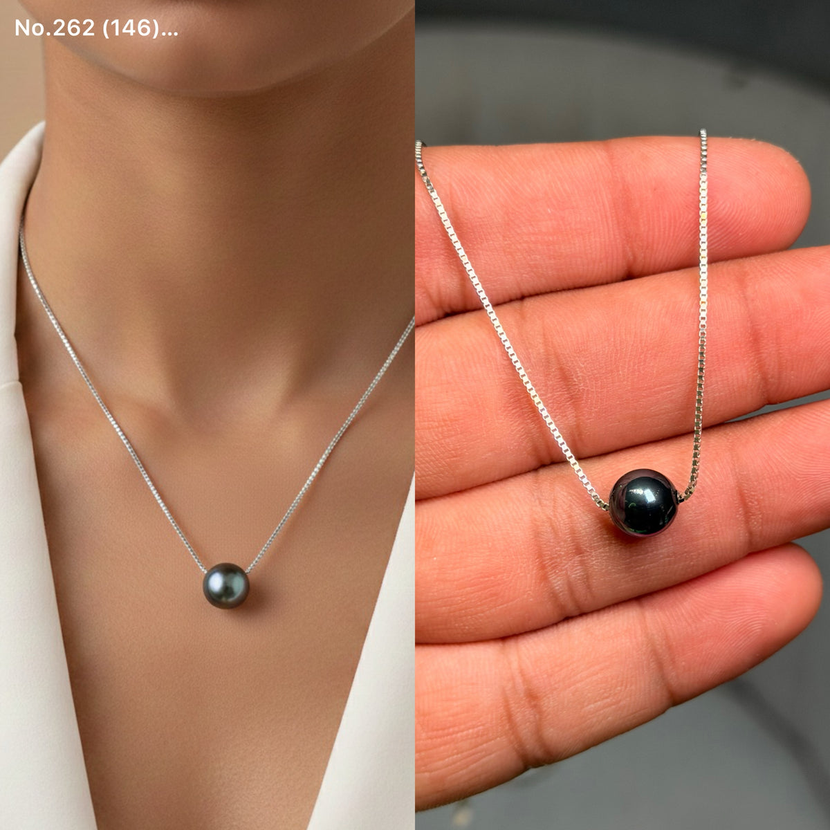 Dark pearl charm silver chain pendant