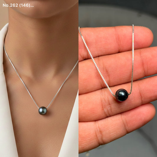 Dark pearl charm silver chain pendant