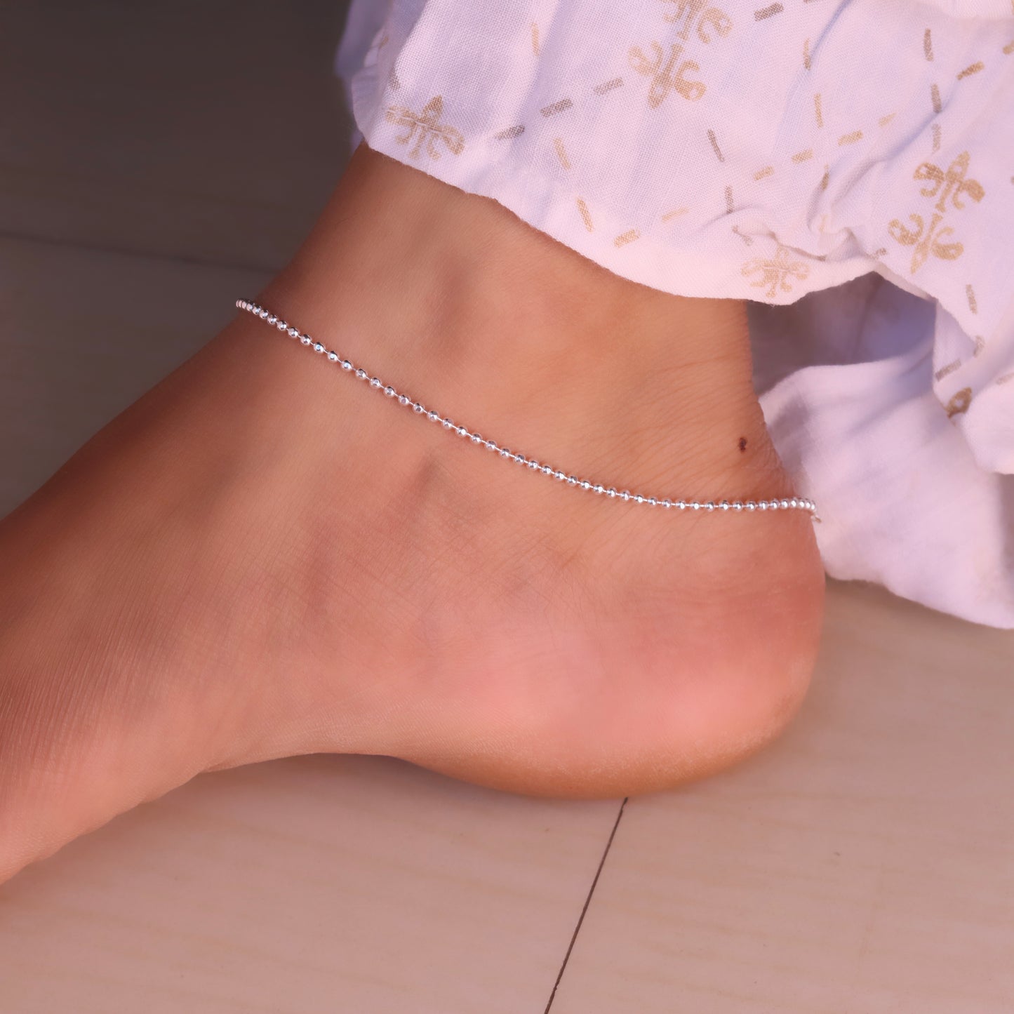 Slim Silver Women Payal with Beaded Grace