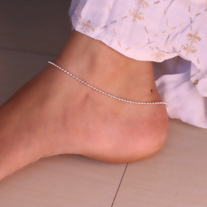 Slim Silver Women Payal with Beaded Grace