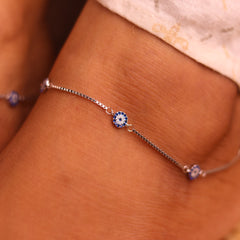 Blue Aura Evil Eye Silver Payal