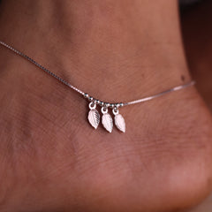 Leaf Dangle Silver Anklet for Women