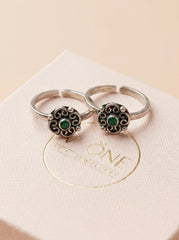 Green aura silver toerings for women