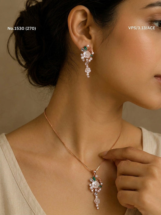 Moon pearl silver pendant set for women