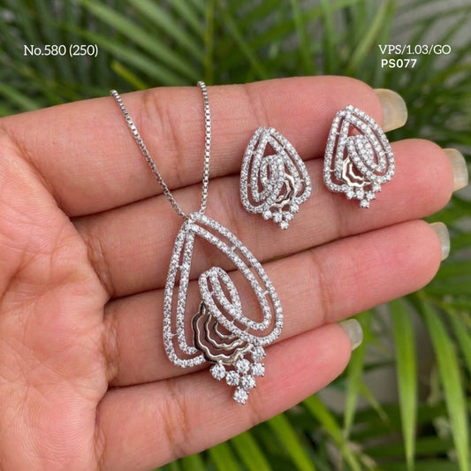 White Royal diamond silver pendant set for women