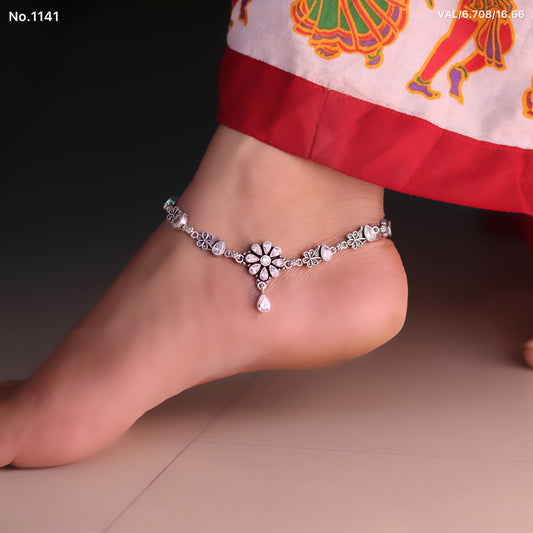 Exclusive Stone jaipuri silver payal for women