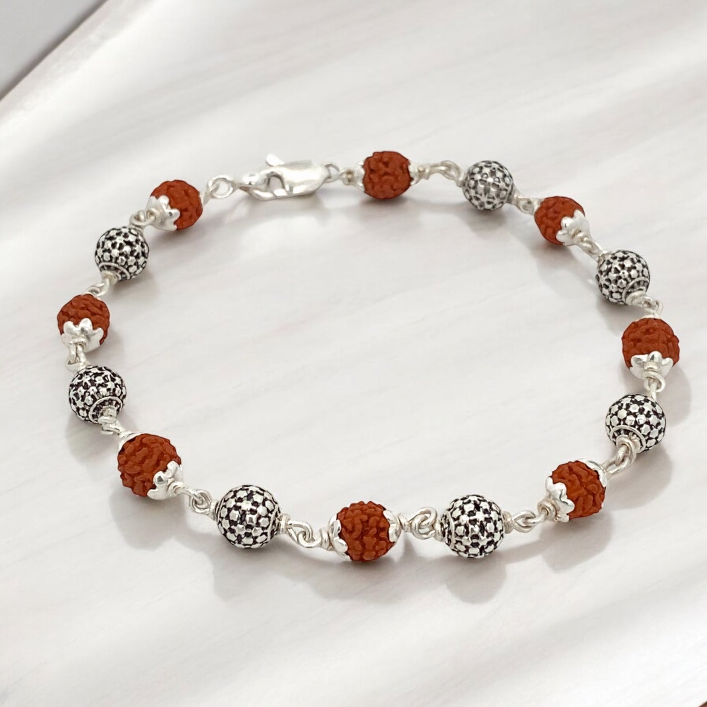 Silver Patterned Rudraksha Bracelet