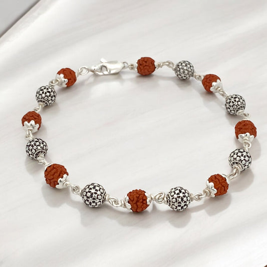 Silver Patterned Rudraksha Bracelet