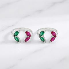 Jewel leaf silver toe rings for women