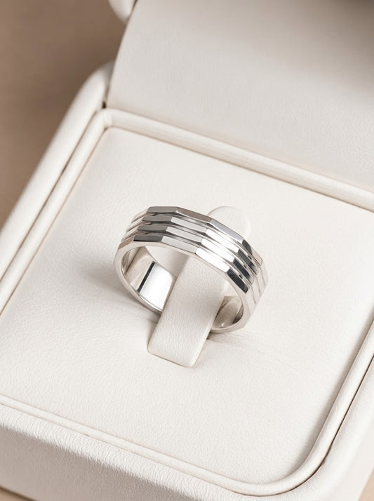Parallel line silver men’s ring