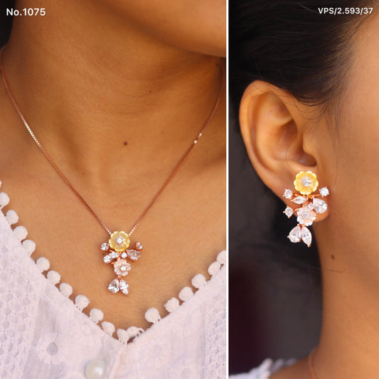 Gilded Flora MOP & Zircon Pendant Set