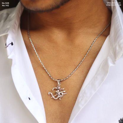 Om-Trishul Fusion Silver Pendant