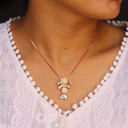 Gilded Flora MOP & Zircon Pendant Set