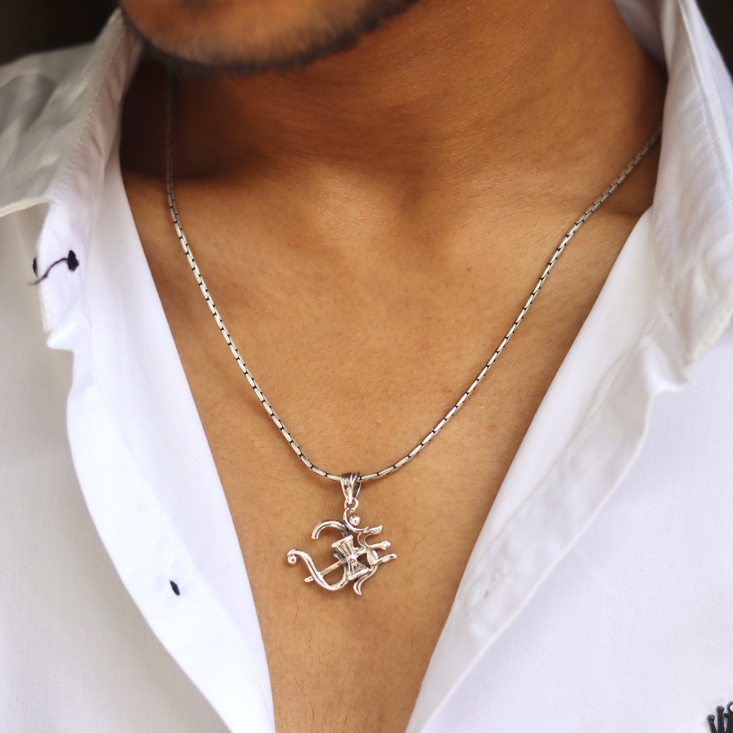 Om-Trishul Fusion Silver Pendant