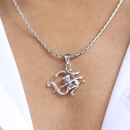 Om-Trishul Fusion Silver Pendant