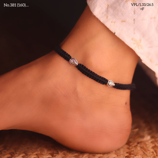 Silver droplets black thread Payal for women