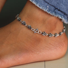 Oxidized Floral Charm Silver Payal