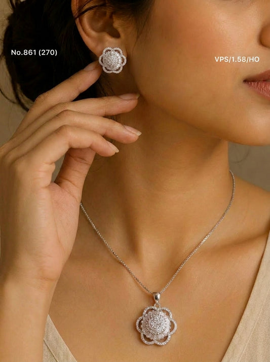 Blossom charm silver pendant set for women