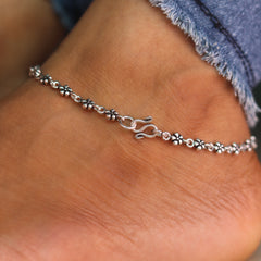 Delicate Flower Oxidized Silver Payal