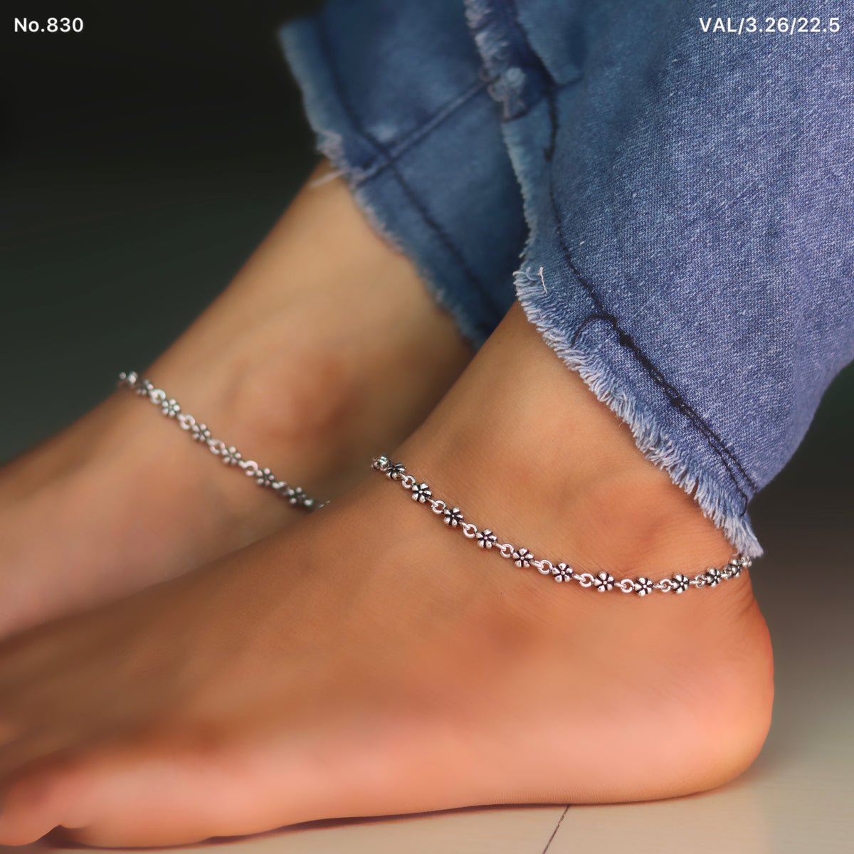 Delicate Flower Oxidized Silver Payal