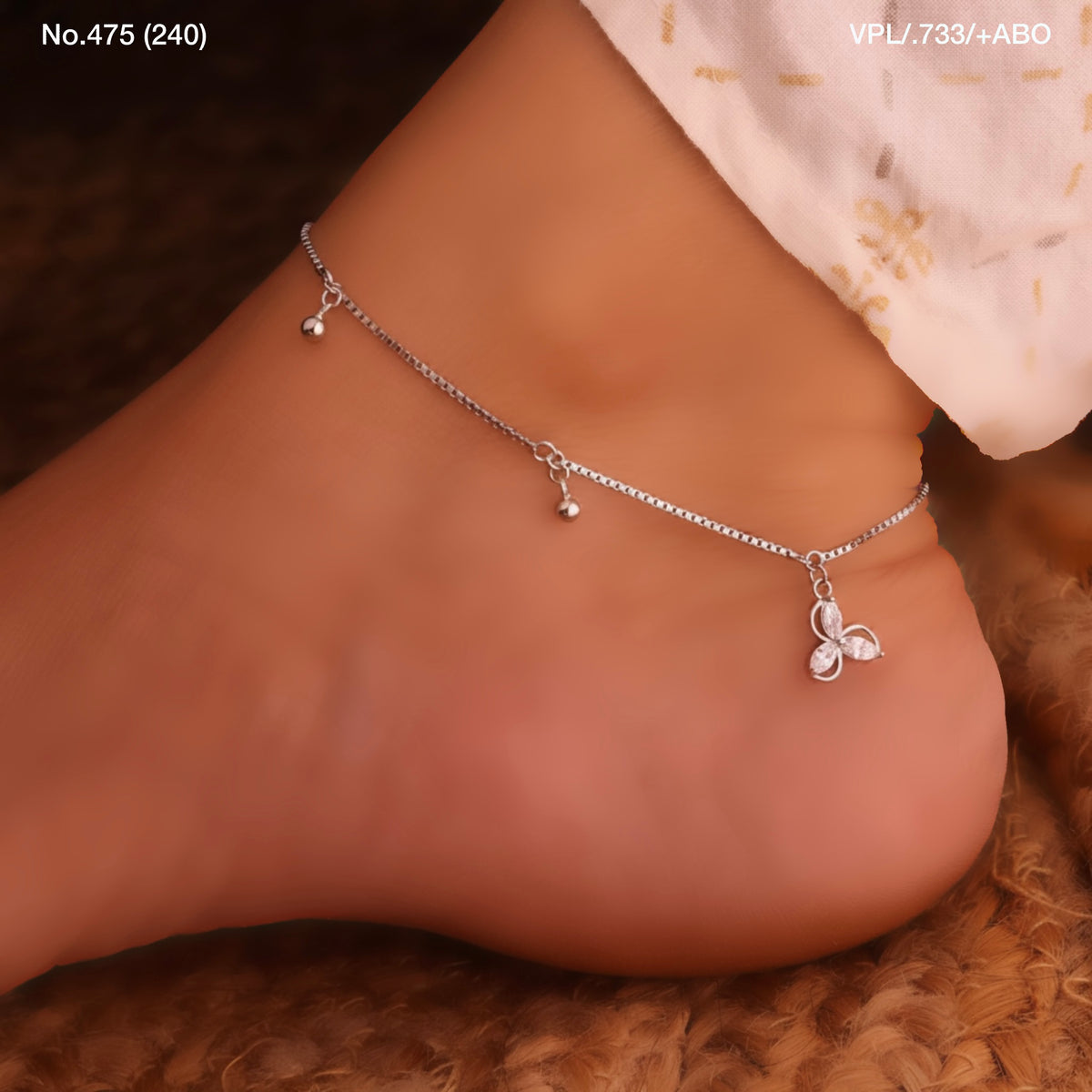 Silver beads and blooms charms Payal for women