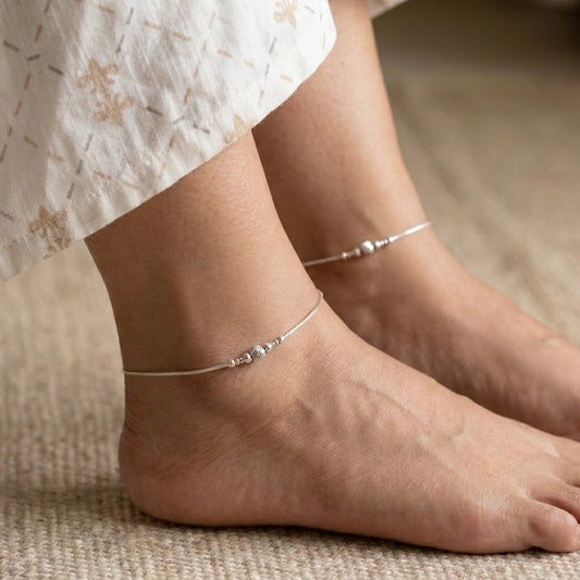 Silver Beaded Payal for Women