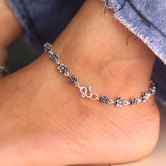Vintage Flower Oxidized Silver Payal