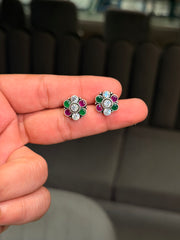 Mosaic flower silver stud