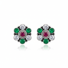 Green pop bloom silver stud