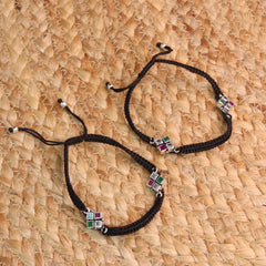 GemSquare Colourful Stone Silver Thread Payal for Women