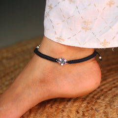 Charming Far Apart Flower Stone Silver Payal for Women