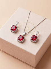 Red aura silver pendant set for women
