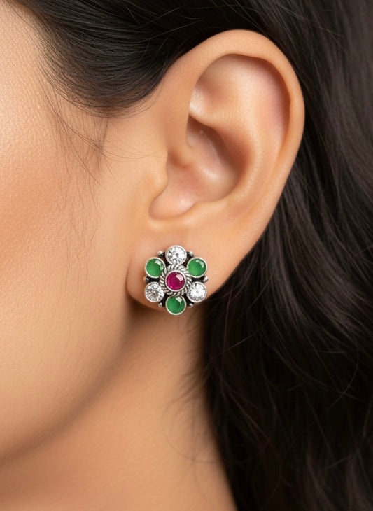 Green pop bloom silver stud