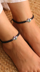 GemSquare Colourful Stone Silver Thread Payal for Women