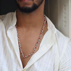 Silver Om Beads Capping Rudraksha Mala