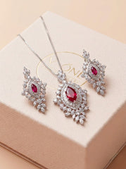 Royal scarlet silver pendant set for women